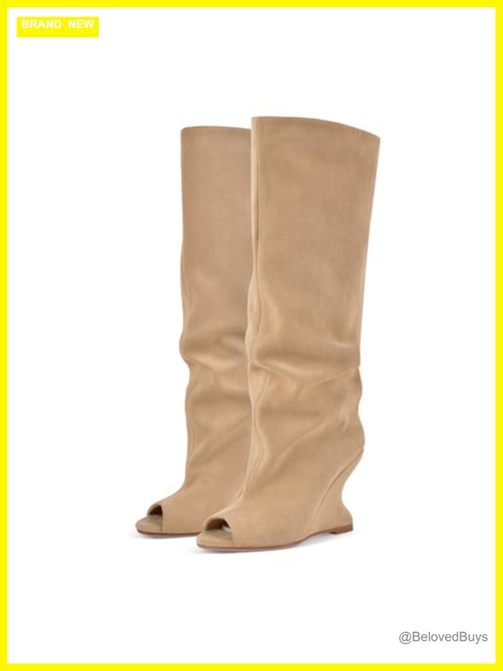 Women's Faux Suede Knee High Wedge Boots Peep Toe Slouchy Pull On Heels